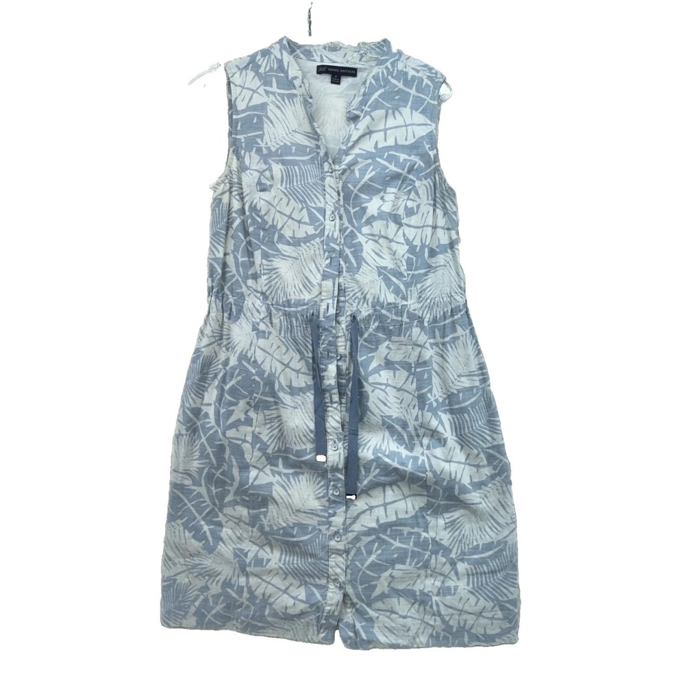 Brooks Brothers 346 Shirt Dress Womens 4 Blue White Palm Leaf Sleeveless Cotton